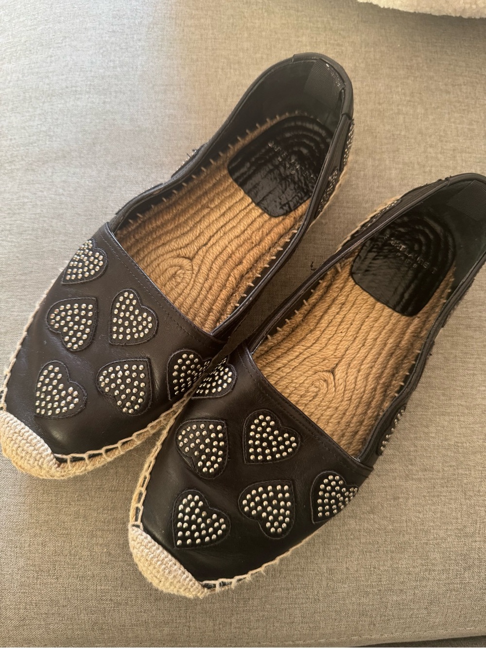 Saint Laurent Black Studded Heart Espadrille Flats - Women